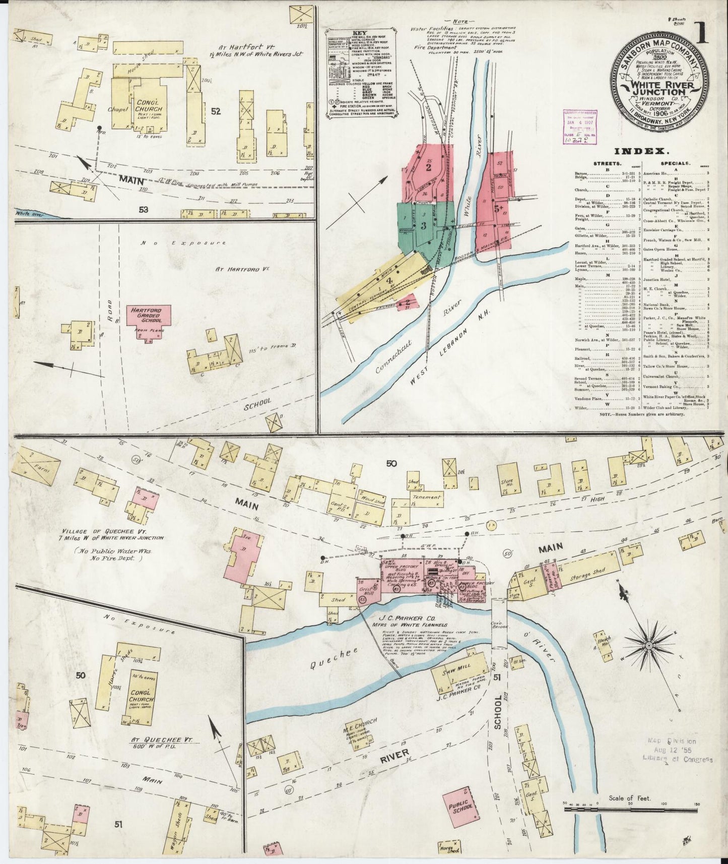 Sanborn Fire Insurance Map from White River Junction, Windsor County, Vermont (1906), Sheet #0001 - Complete Map Set gallery image, historic Sanborn map, vintage wall art, Vermont Vermont