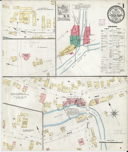 Sanborn Fire Insurance Map from White River Junction, Windsor County, Vermont (1906), Sheet #0001 - Complete Map Set gallery image, historic Sanborn map, vintage wall art, Vermont Vermont