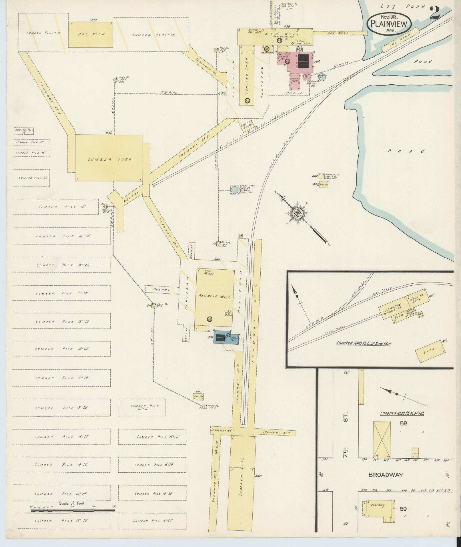 Sanborn Fire Insurance Map from Plainview, Yell County, Arkansas (1913), Sheet #0002 - Complete Map Set gallery image, historic Sanborn map, vintage wall art, Arkansas Arkansas