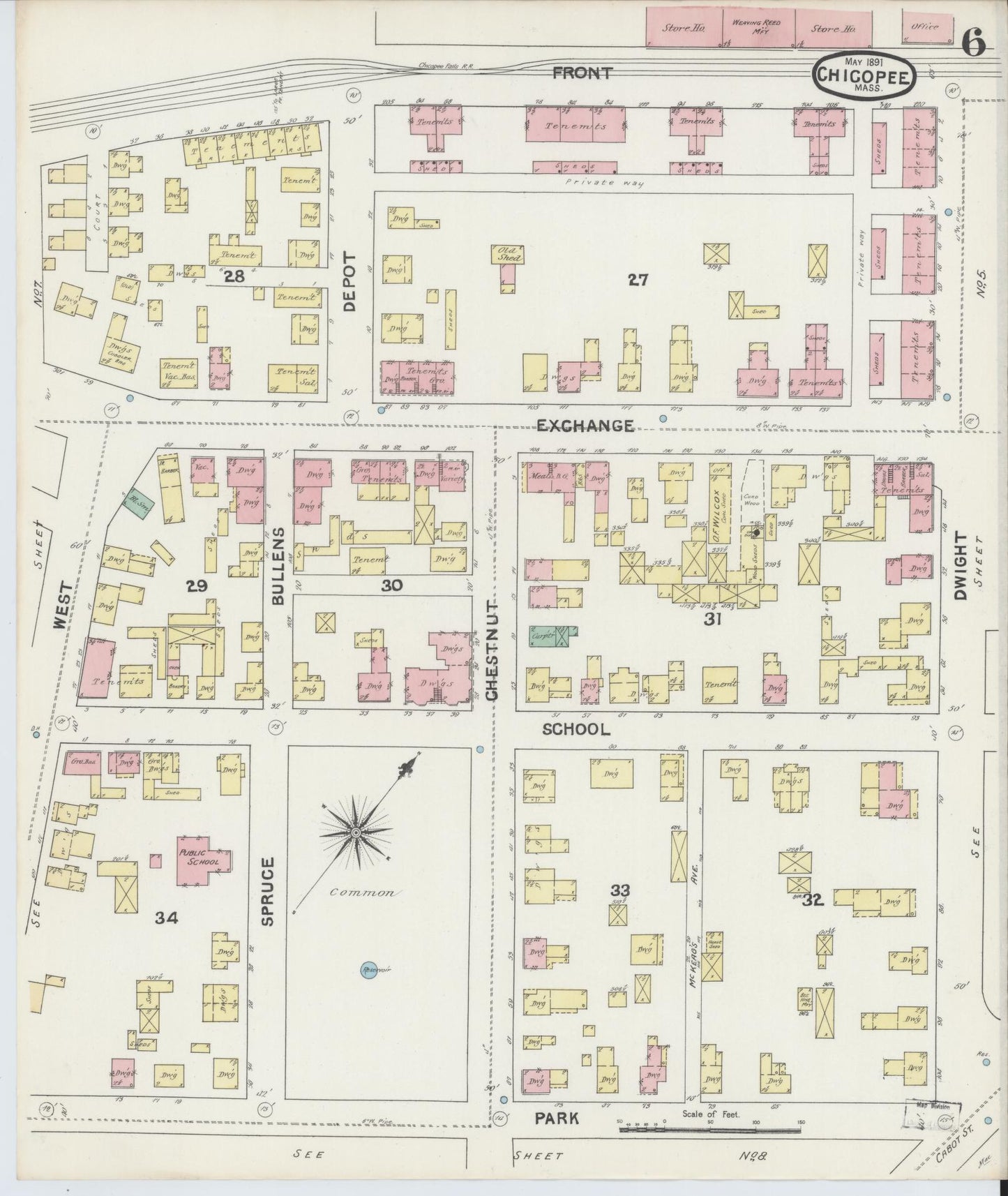 Sanborn Fire Insurance Map from Chicopee, Hampden County, Massachusetts (1891), Sheet #0006 - Complete Map Set gallery image, historic Sanborn map, vintage wall art, Massachusetts Massachusetts