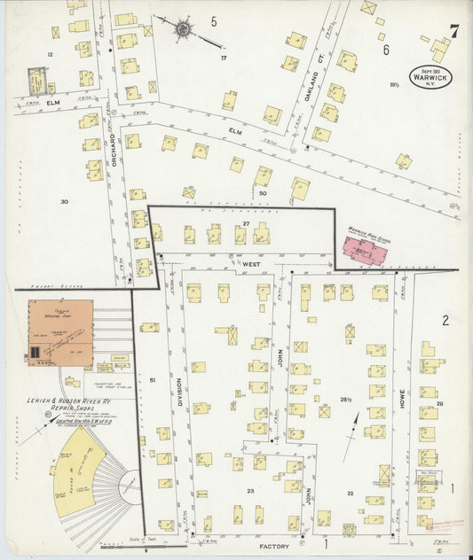 Sanborn Fire Insurance Map from Warwick, Orange County, New York (1910), Sheet #0007 - Historic Sanborn Fire Insurance Map Print, vintage old map wall art, antique decor, genealogy gift, New York New York map