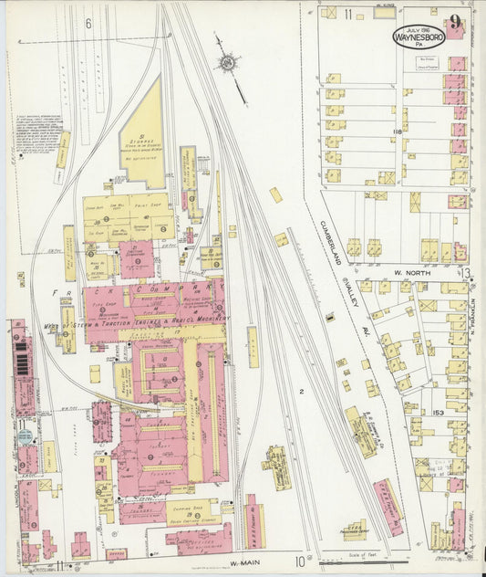 Sanborn Fire Insurance Map from Waynesboro, Franklin County, Pennsylvania (1916), Sheet #0009 - Historic Sanborn Fire Insurance Map Print, vintage old map wall art, antique decor, genealogy gift, Pennsylvania Pennsylvania map