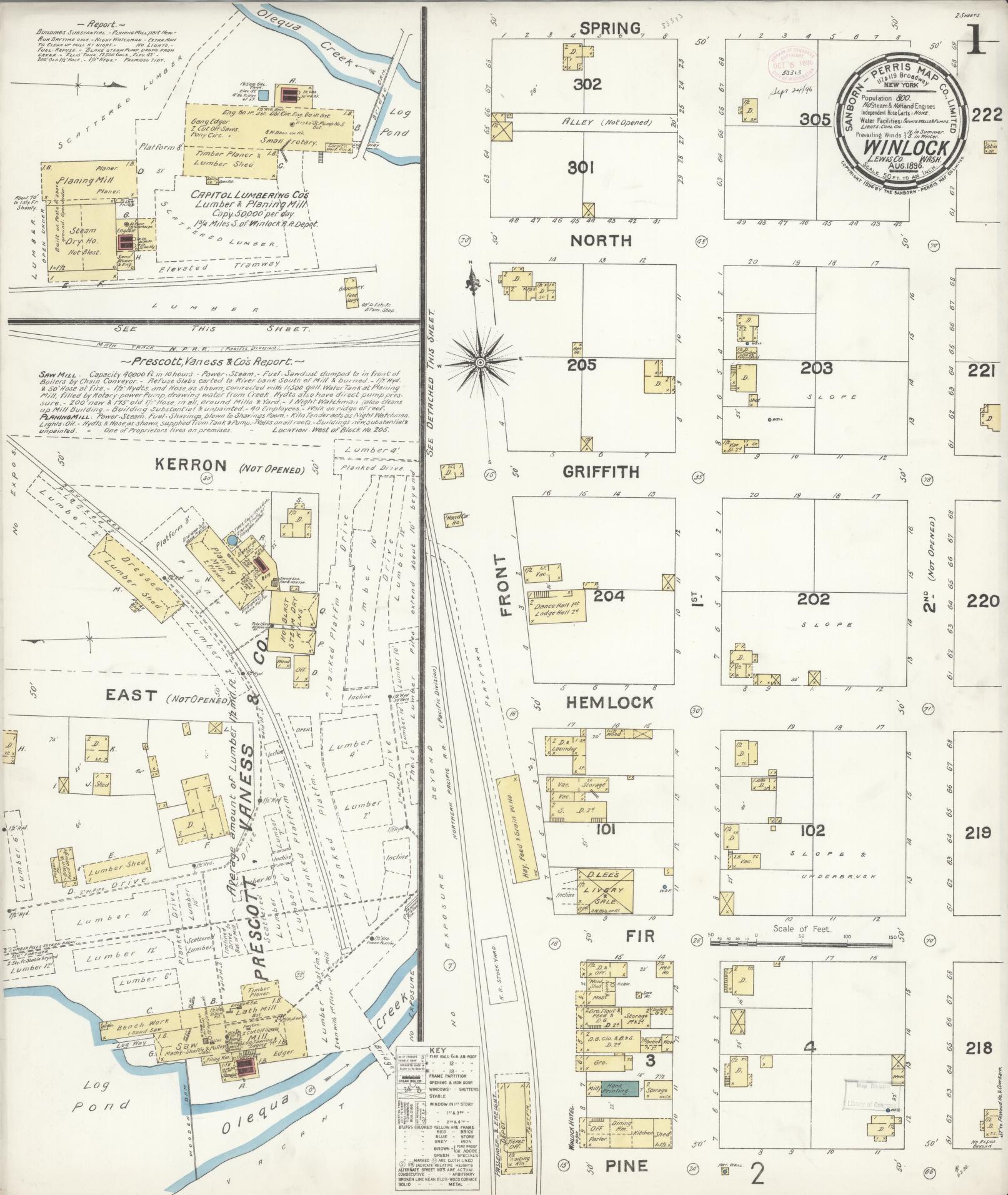 Sanborn Fire Insurance Map from Winlock, Lewis County, Washington (1896), Sheet #0001 - Complete Map Set gallery image, historic Sanborn map, vintage wall art, Washington Washington