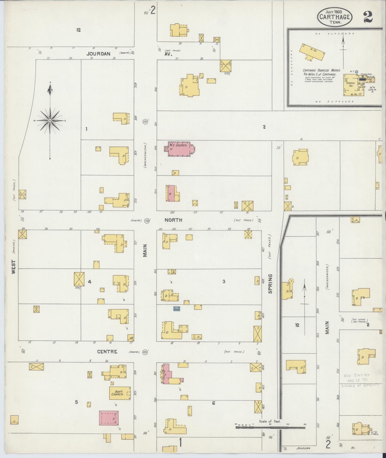 Sanborn Fire Insurance Map from Carthage, Smith County, Tennessee (1903), Sheet #0002 - Complete Map Set gallery image, historic Sanborn map, vintage wall art, Tennessee Tennessee