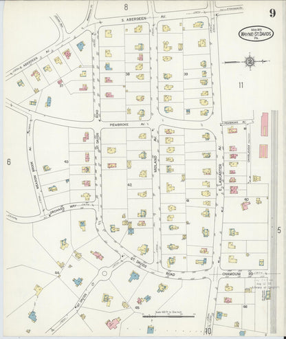 Sanborn Fire Insurance Map from Wayne, Delaware County, Pennsylvania (1914), Sheet #0009 - Complete Map Set gallery image, historic Sanborn map, vintage wall art, Pennsylvania Pennsylvania