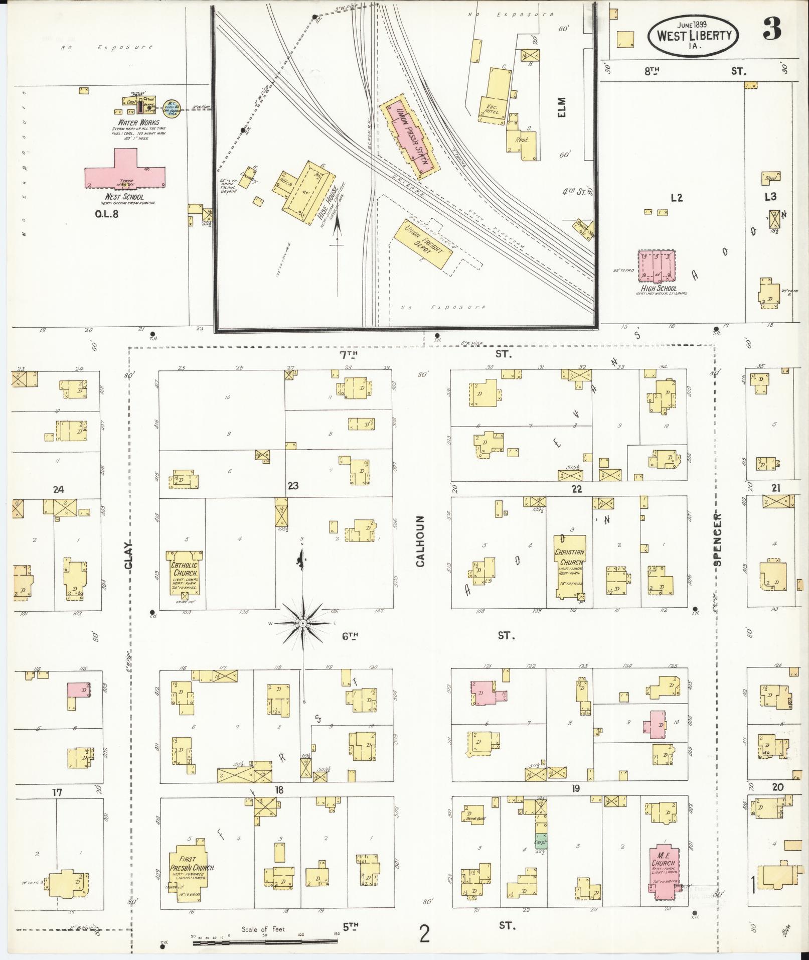 Sanborn Fire Insurance Map from West Liberty, Muscatine County, Iowa (1899), Sheet #0003 - Historic Sanborn Fire Insurance Map Print, vintage old map wall art