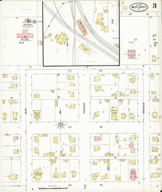Sanborn Fire Insurance Map from West Liberty, Muscatine County, Iowa (1899), Sheet #0003 - Historic Sanborn Fire Insurance Map Print, vintage old map wall art