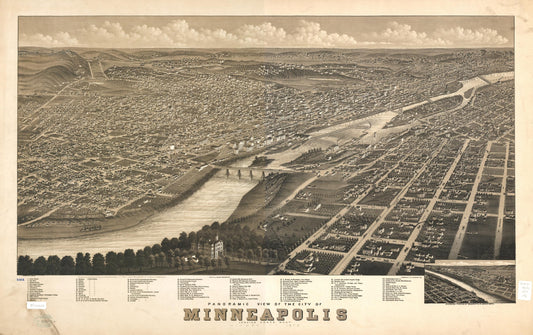 Panoramic view of the city of Minneapolis, Minnesota, 1879. (1879) – Historic Bird’s-Eye View Panorama Print