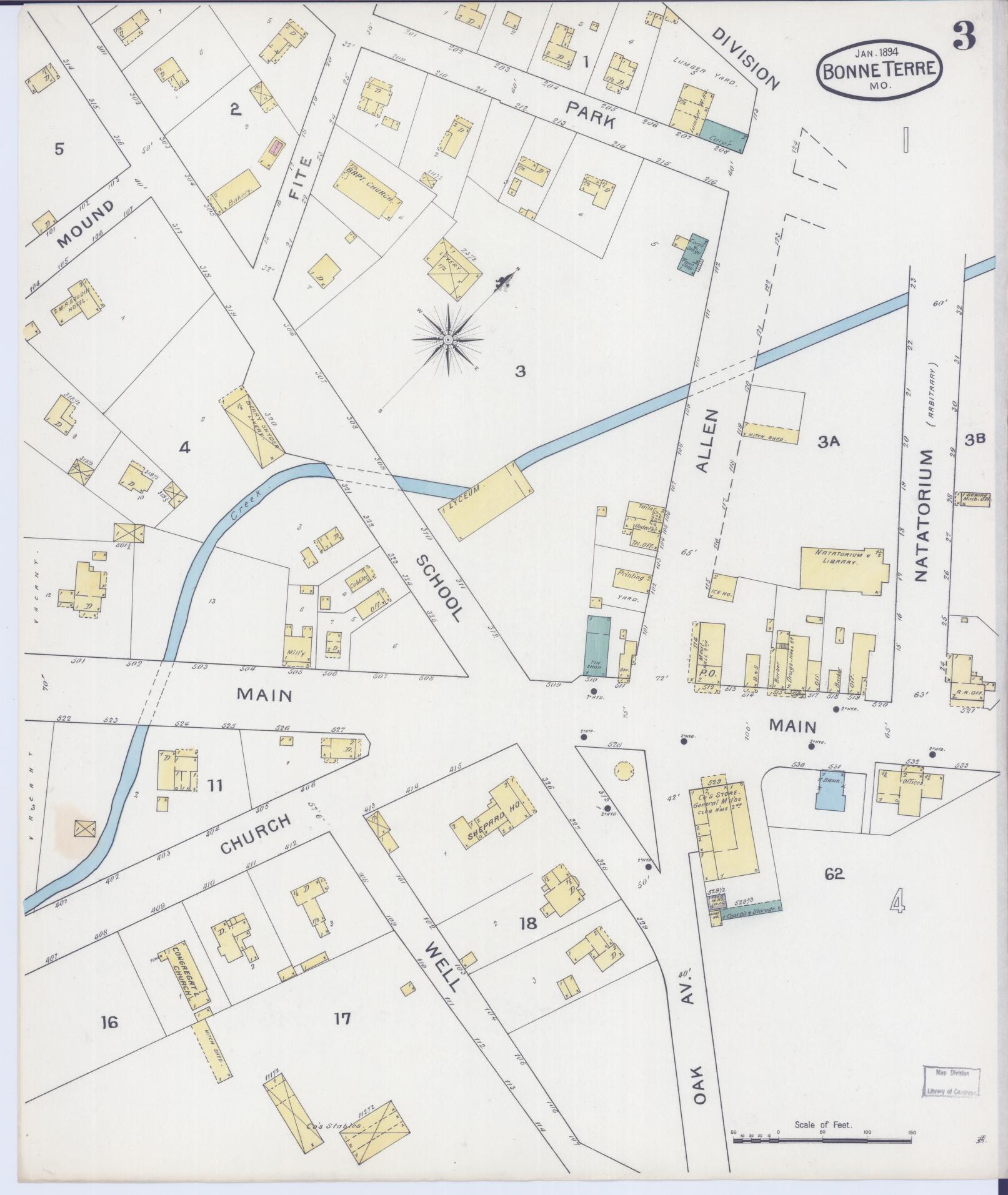 Sanborn Fire Insurance Map from Bonne Terre, Saint Francois County, Missouri (1894), Sheet #0003 - Complete Map Set gallery image, historic Sanborn map, vintage wall art, Missouri Missouri