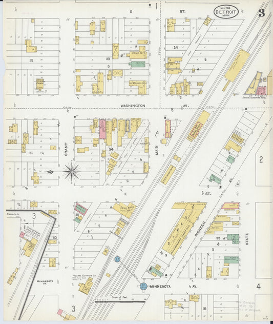 Sanborn Fire Insurance Map from Detroit Lakes, Becker County, Minnesota (1904), Sheet #0003 - Historic Sanborn Fire Insurance Map Print, vintage old map wall art, antique decor, genealogy gift, Minnesota Minnesota map