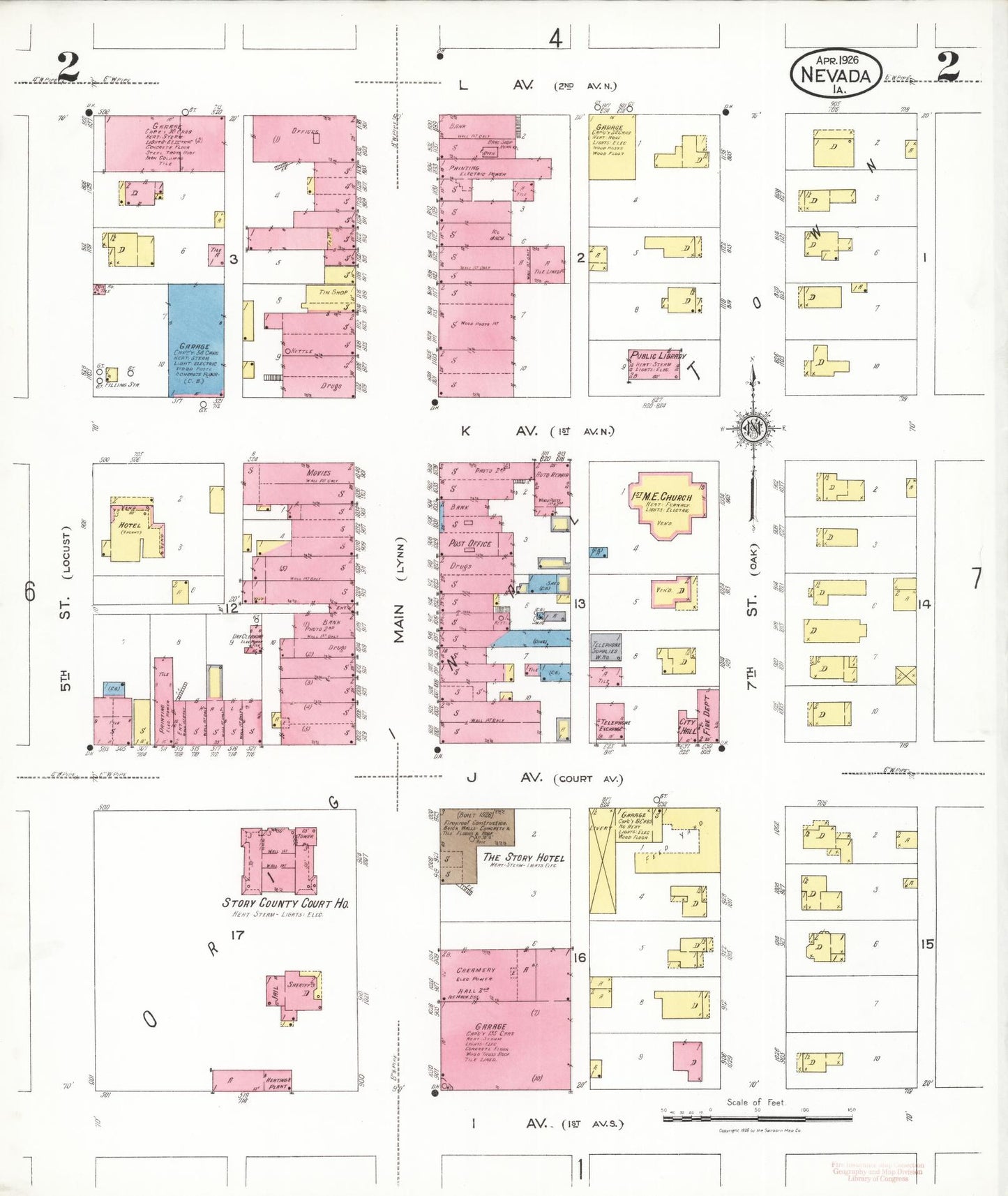 Sanborn Fire Insurance Map from Nevada, Story County, Iowa (1926), Sheet #0002 - Complete Map Set gallery image, historic Sanborn map, vintage wall art, Nevada Nevada