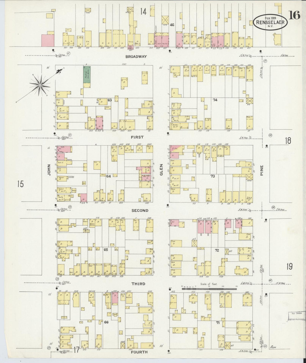 Sanborn Fire Insurance Map from Rensselaer, Rensselaer County, New York (1909), Sheet #0016 - Historic Sanborn Fire Insurance Map Print, vintage old map wall art, antique decor, genealogy gift, New York New York map