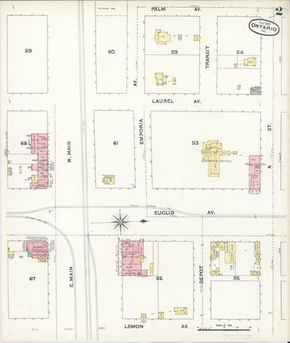 Sanborn Fire Insurance Map from Ontario, San Bernardino County, California (1891), Sheet #0002 - Complete Map Set gallery image, historic Sanborn map, vintage wall art, California California
