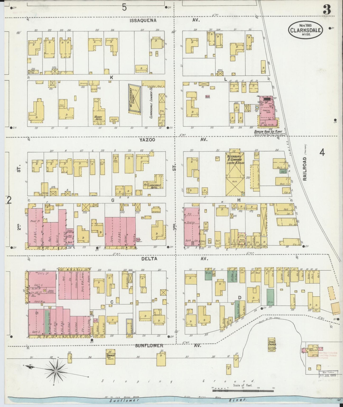 Sanborn Fire Insurance Map from Clarksdale, Coahoma County, Mississippi (1900), Sheet #0003 - Complete Map Set gallery image, historic Sanborn map, vintage wall art, Mississippi Mississippi