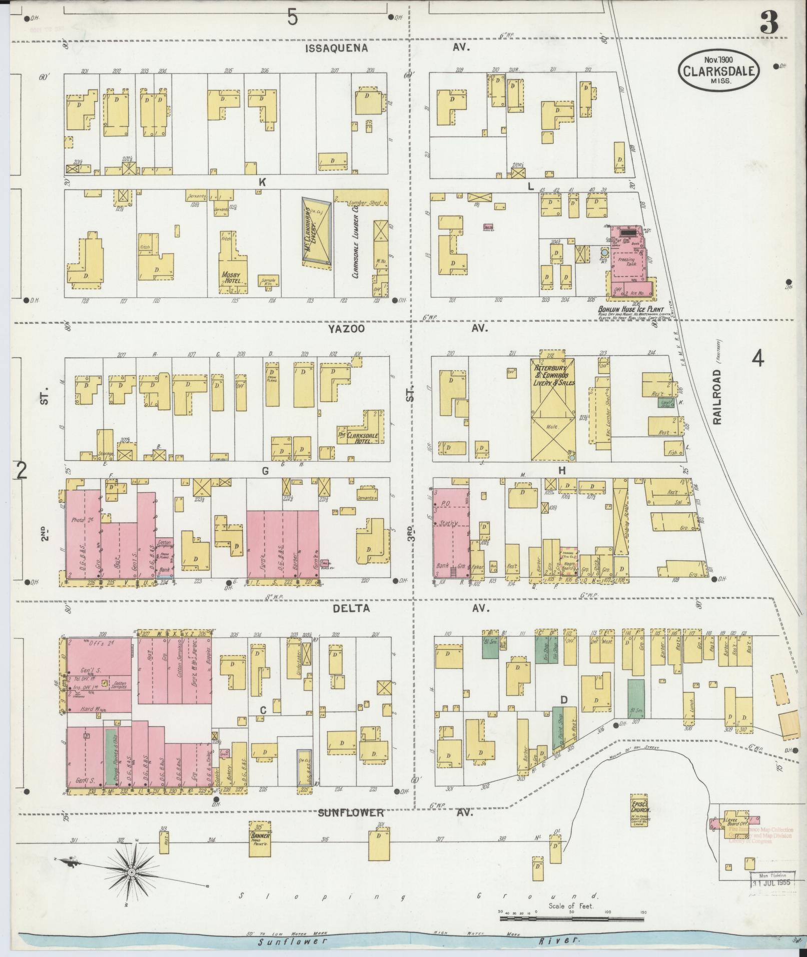 Sanborn Fire Insurance Map from Clarksdale, Coahoma County, Mississippi (1900), Sheet #0003 - Complete Map Set gallery image, historic Sanborn map, vintage wall art, Mississippi Mississippi