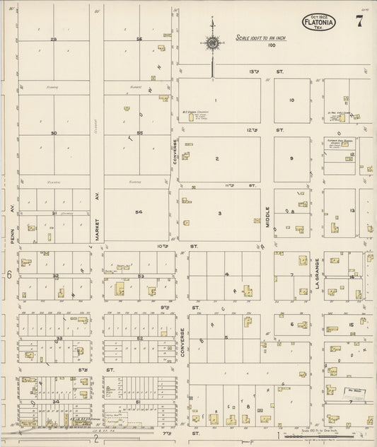 Sanborn Fire Insurance Map from Flatonia, Fayette County, Texas (1922), Sheet #0007 - Historic Sanborn Fire Insurance Map Print, vintage old map wall art, antique decor, genealogy gift, Texas Texas map