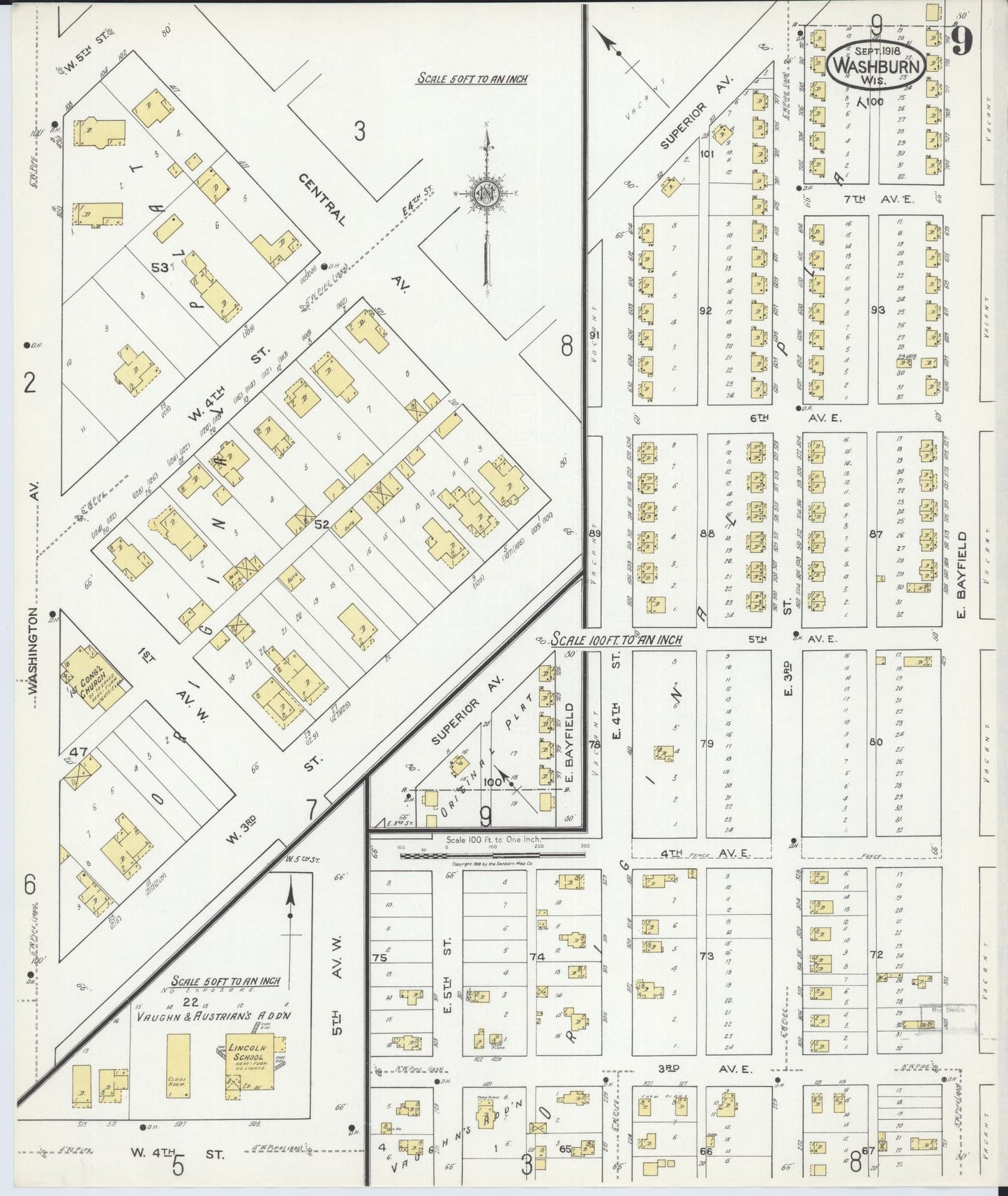 Sanborn Fire Insurance Map from Washburn, Bayfield County, Wisconsin (1918), Sheet #0009 - Complete Map Set gallery image, historic Sanborn map, vintage wall art, Wisconsin Wisconsin