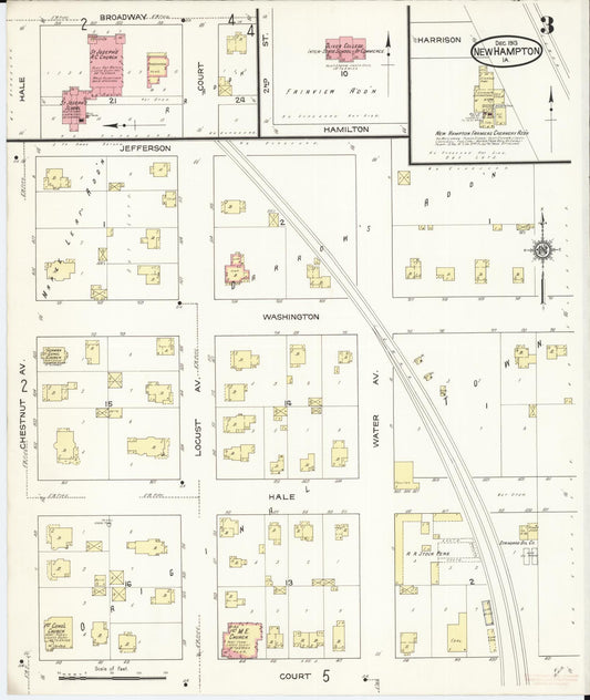 Sanborn Fire Insurance Map from New Hampton, Chickasaw County, Iowa (1913), Sheet #0003 - Historic Sanborn Fire Insurance Map Print, vintage old map wall art