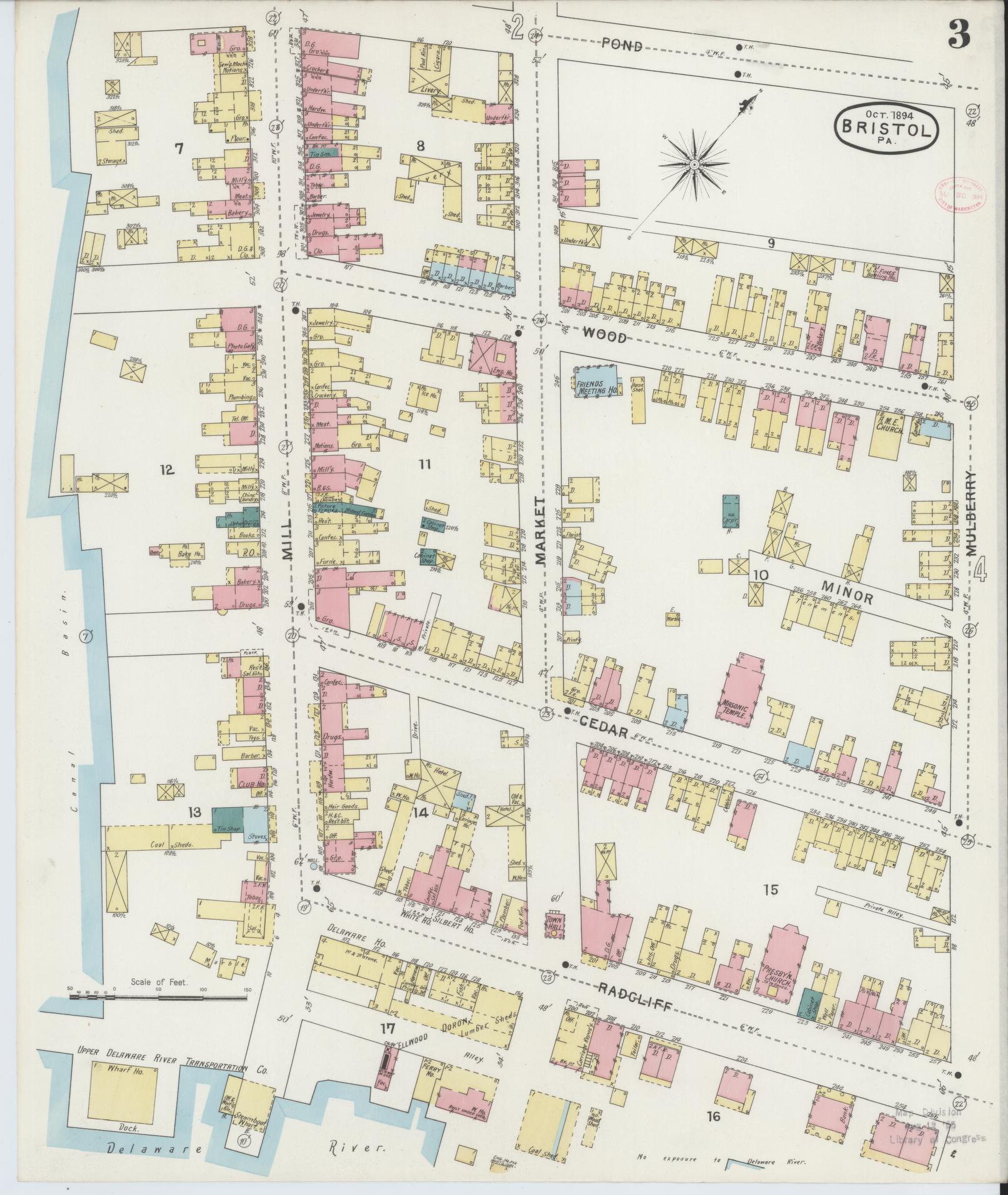 Sanborn Fire Insurance Map from Bristol, Bucks County, Pennsylvania (1894), Sheet #0003 - Historic Sanborn Fire Insurance Map Print, vintage old map wall art, antique decor, genealogy gift, Pennsylvania Pennsylvania map