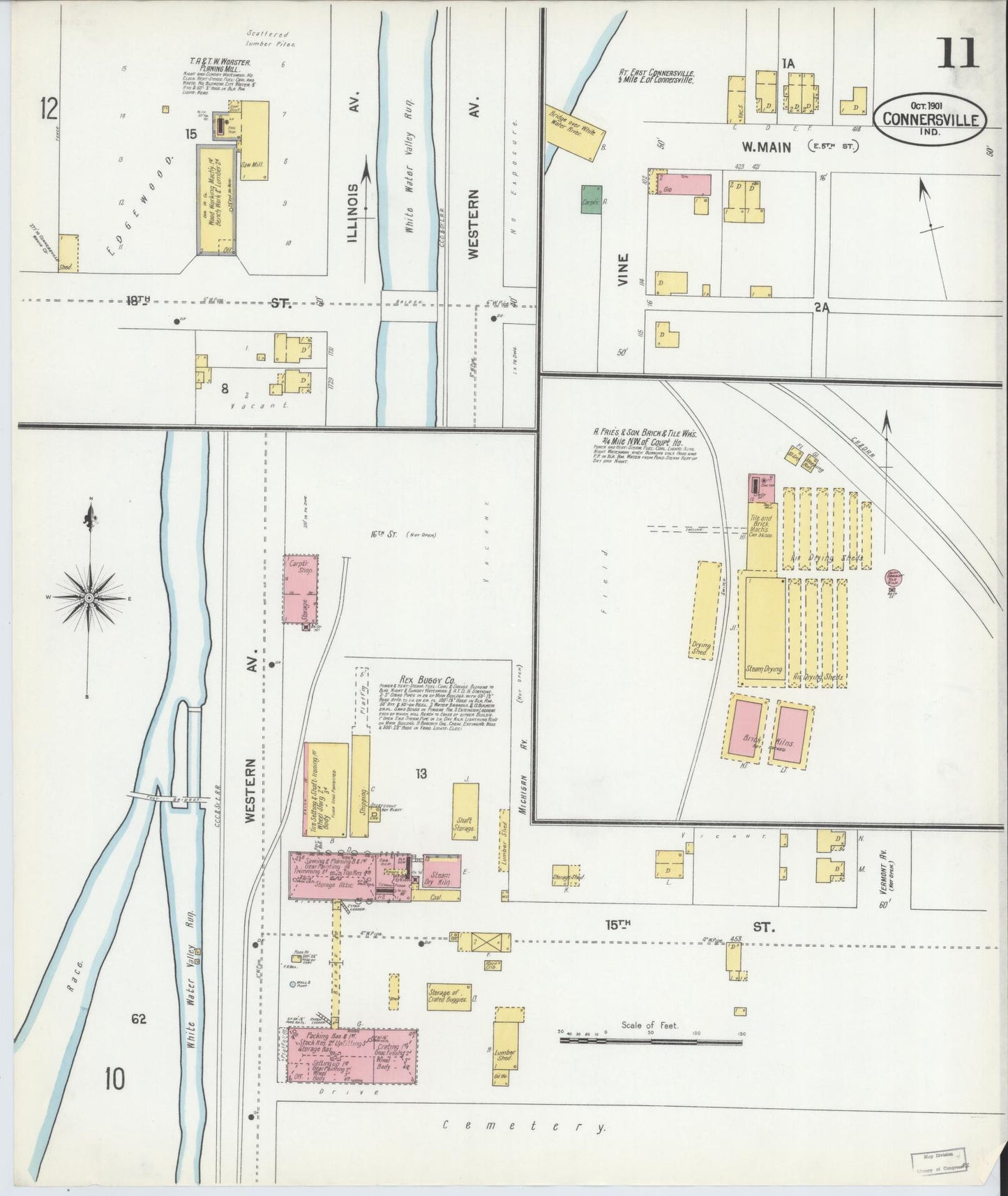 Sanborn Fire Insurance Map from Connersville, Fayette County, Indiana (1901), Sheet #0011 - Complete Map Set gallery image, historic Sanborn map, vintage wall art, Indiana Indiana