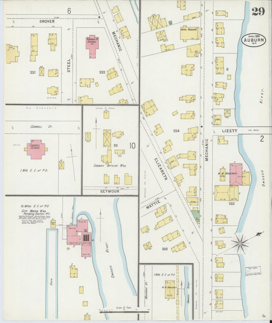 Sanborn Fire Insurance Map from Auburn, Cayuga County, New York (1898), Sheet #0029 - Historic Sanborn Fire Insurance Map Print, vintage old map wall art, antique decor, genealogy gift, New York New York map
