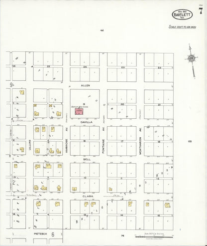 Sanborn Fire Insurance Map from Bartlett, Bell and Williamson Counties, Texas (1921), Sheet #0007 - Complete Map Set gallery image, historic Sanborn map, vintage wall art, Texas Texas