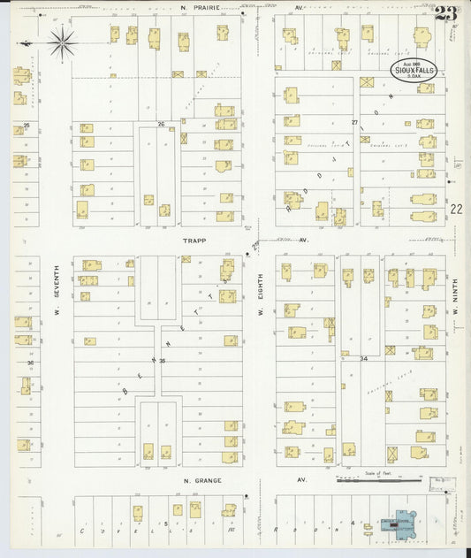 Sanborn Fire Insurance Map from Sioux Falls, Minnehaha County, South Dakota (1908), Sheet #0023 - Historic Sanborn Fire Insurance Map Print, vintage old map wall art, antique decor, genealogy gift, South Dakota South Dakota map
