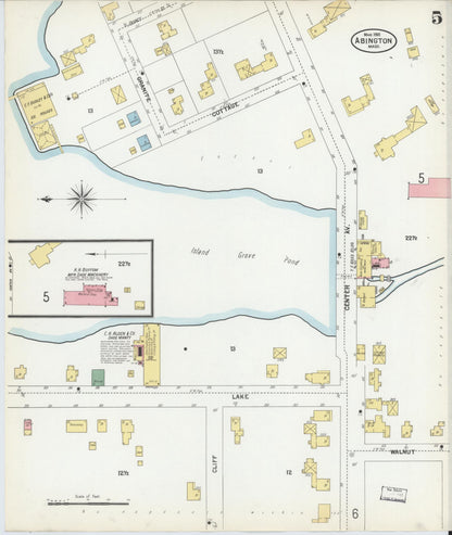 Sanborn Fire Insurance Map from Abington, Plymouth County, Massachusetts (1901), Sheet #0005 - Historic Sanborn Fire Insurance Map Print, vintage old map wall art, antique decor, genealogy gift, Massachusetts Massachusetts map