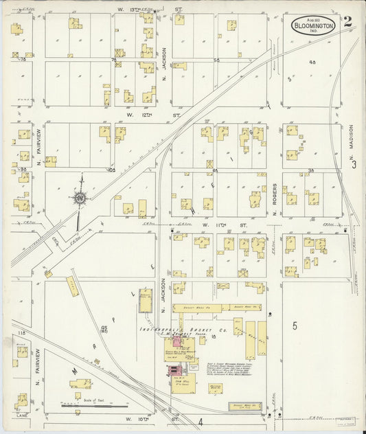 Sanborn Fire Insurance Map from Bloomington, Monroe County, Indiana (1913), Sheet #0002 - Historic Sanborn Fire Insurance Map Print, vintage old map wall art, antique decor, genealogy gift, Indiana Indiana map