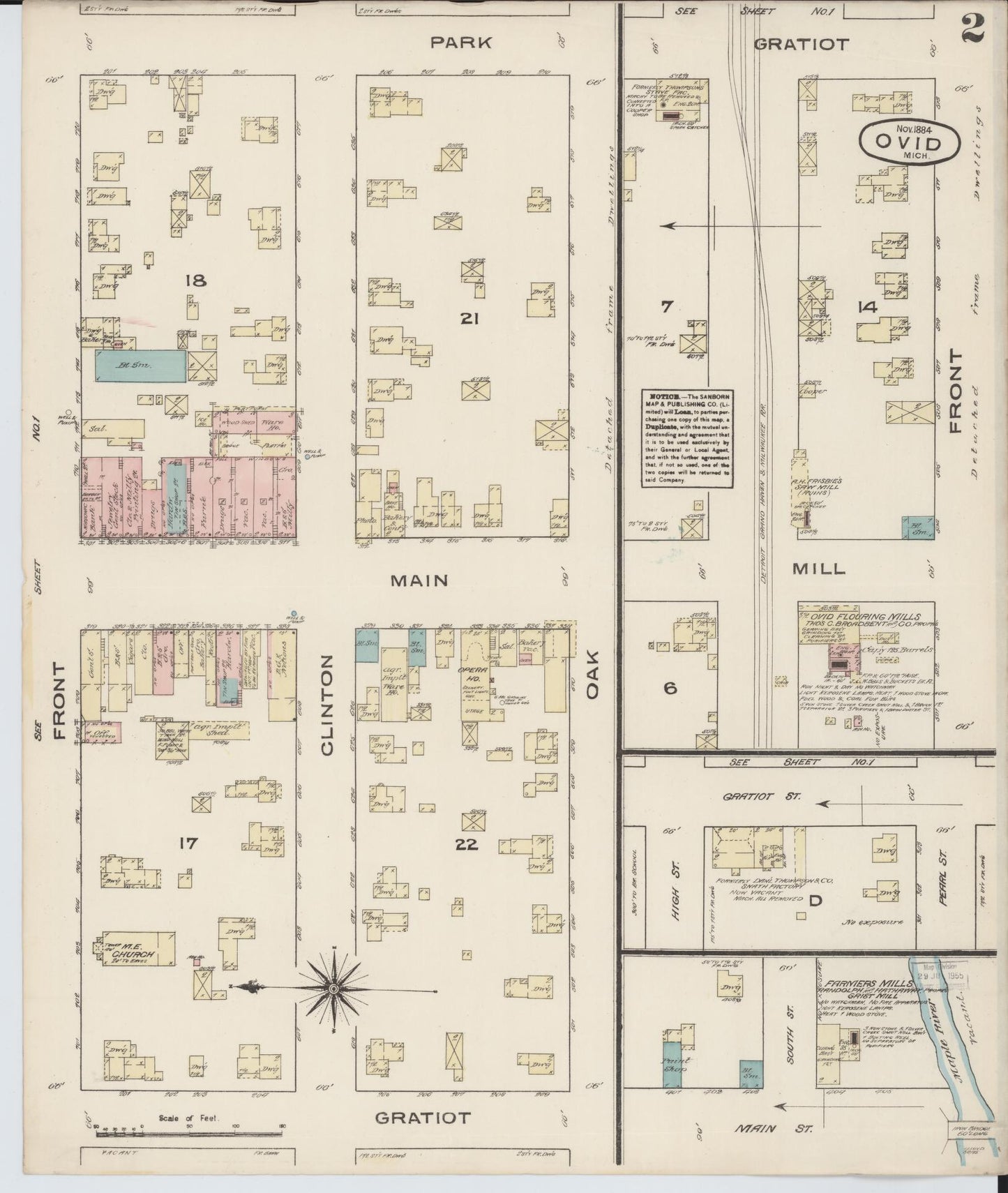 Sanborn Fire Insurance Map from Ovid, Clinton County, Michigan (1884), Sheet #0002 - Complete Map Set gallery image, historic Sanborn map, vintage wall art, Michigan Michigan
