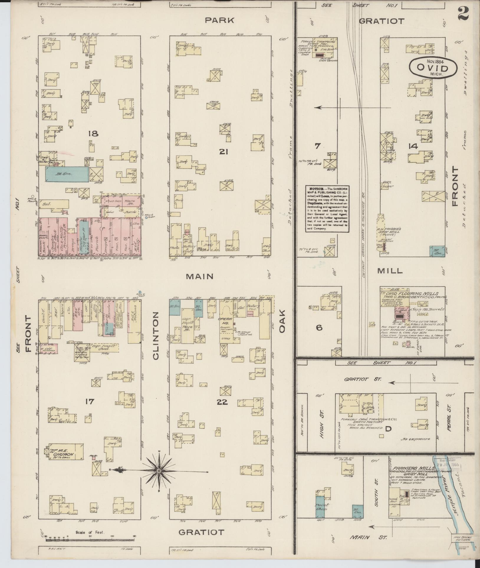 Sanborn Fire Insurance Map from Ovid, Clinton County, Michigan (1884), Sheet #0002 - Complete Map Set gallery image, historic Sanborn map, vintage wall art, Michigan Michigan