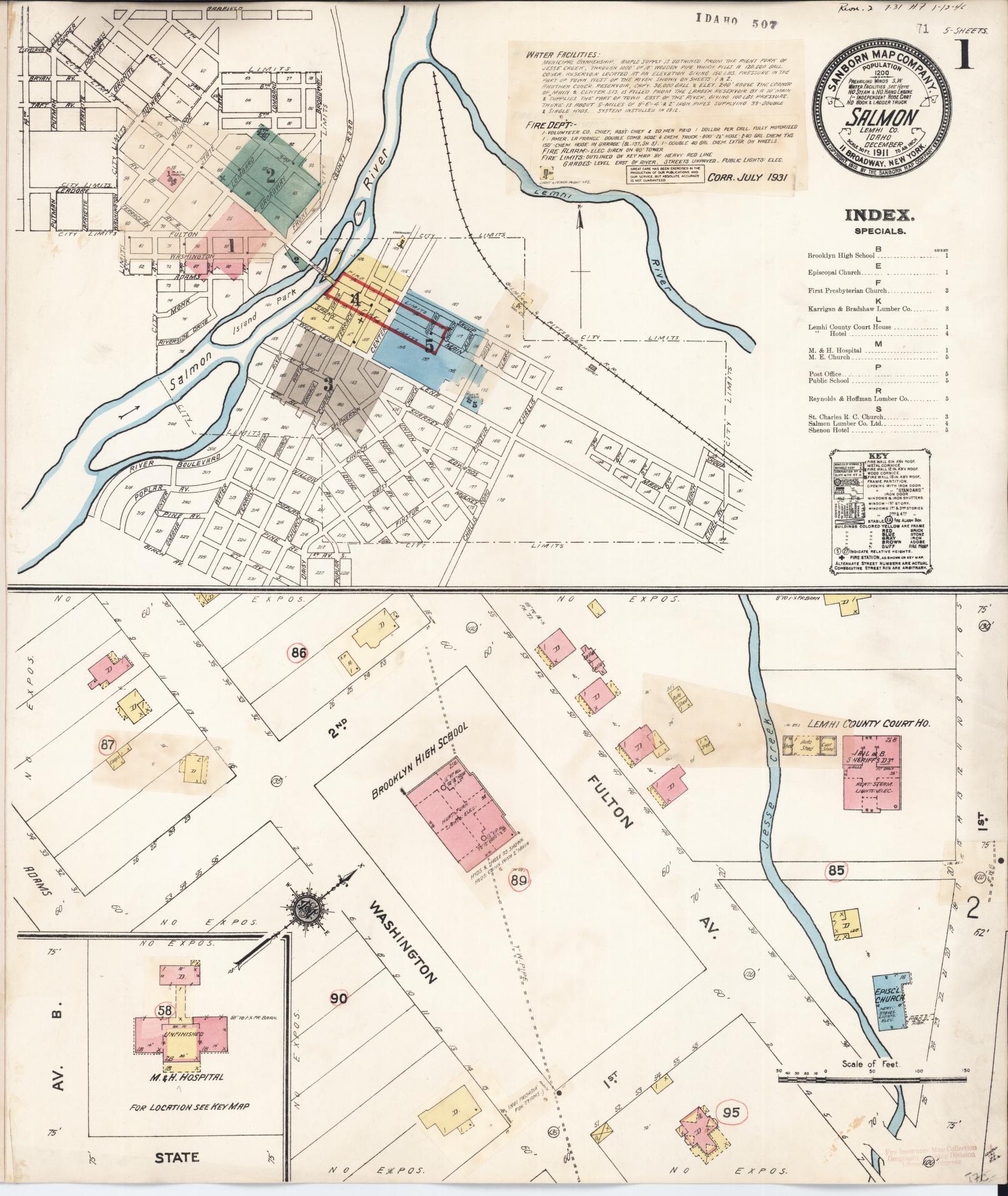Sanborn Fire Insurance Map from Salmon City, Lemhi County, Idaho (1911), Sheet #0001 - Complete Map Set gallery image, historic Sanborn map, vintage wall art, Idaho Idaho