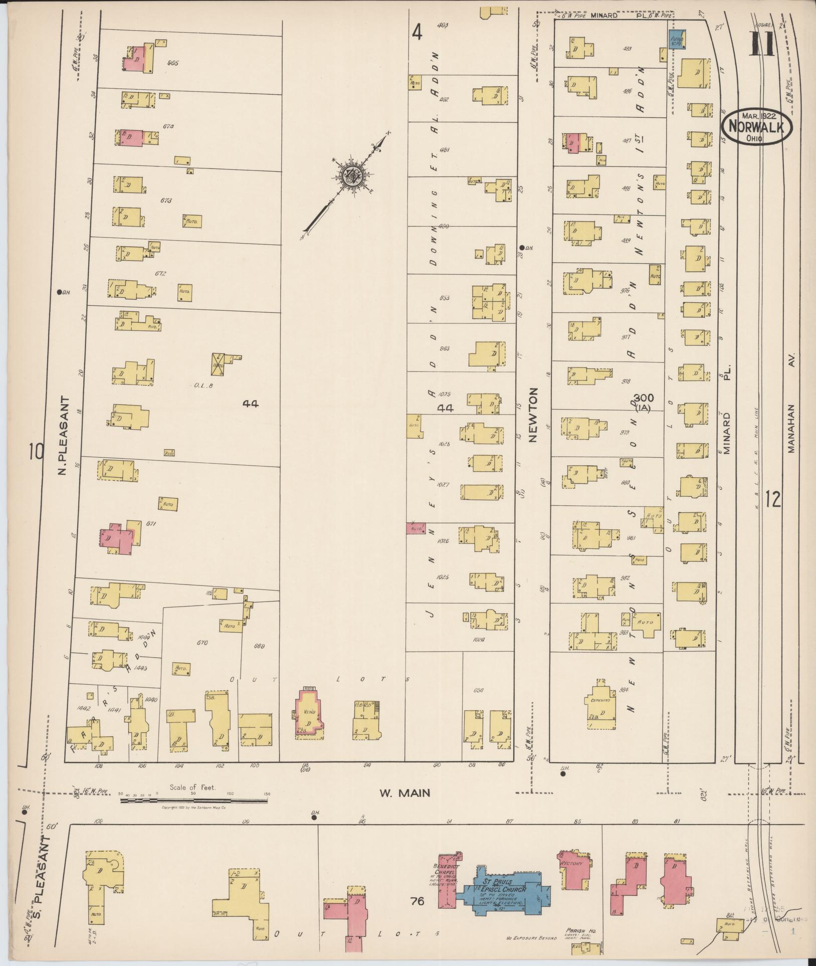 Sanborn Fire Insurance Map from Norwalk, Huron County, Ohio (1922), Sheet #0011 - Historic Sanborn Fire Insurance Map Print, vintage old map wall art, antique decor, genealogy gift, Ohio Ohio map