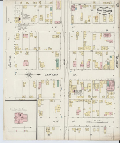Sanborn Fire Insurance Map from Upper Sandusky, Wyandot County, Ohio (1888), Sheet #0004 - Historic Sanborn Fire Insurance Map Print, vintage old map wall art, antique decor, genealogy gift, Ohio Ohio map