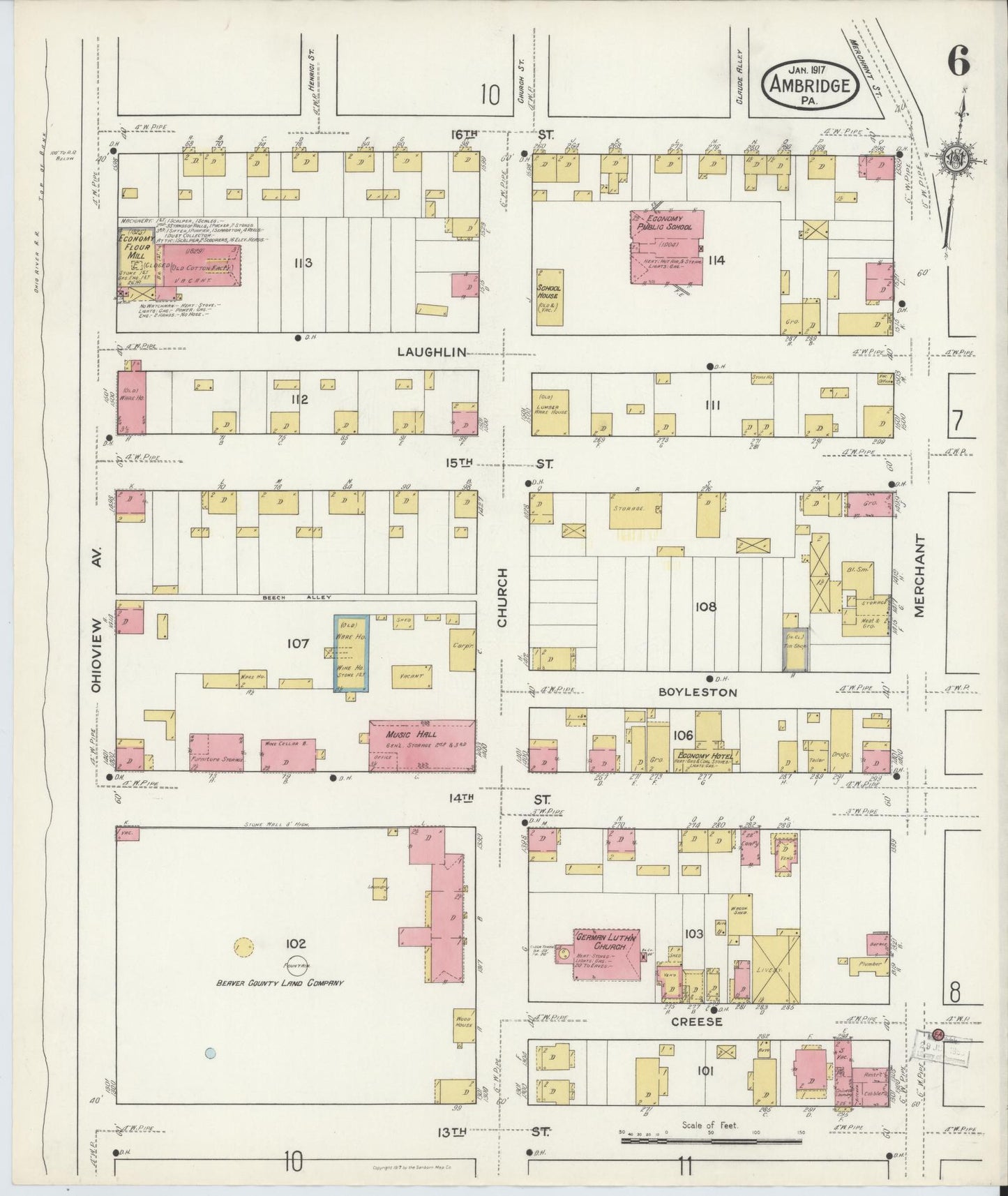 Sanborn Fire Insurance Map from Ambridge, Beaver County, Pennsylvania (1917), Sheet #0006 - Historic Sanborn Fire Insurance Map Print, vintage old map wall art, antique decor, genealogy gift, Pennsylvania Pennsylvania map