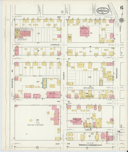Sanborn Fire Insurance Map from Ambridge, Beaver County, Pennsylvania (1917), Sheet #0006 - Historic Sanborn Fire Insurance Map Print, vintage old map wall art, antique decor, genealogy gift, Pennsylvania Pennsylvania map