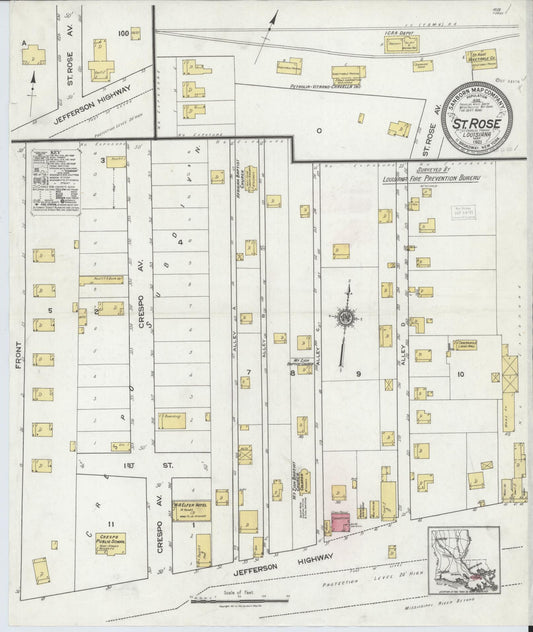 Sanborn Fire Insurance Map from Saint Rose, Saint Charles Parish, Louisiana (1921), Sheet #0001 - Historic Sanborn Fire Insurance Map Print, vintage old map wall art, antique decor, genealogy gift, Louisiana Louisiana map