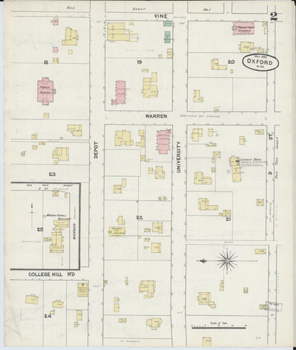 Sanborn Fire Insurance Map from Oxford, Lafayette County, Mississippi (1890), Sheet #0002 - Complete Map Set gallery image, historic Sanborn map, vintage wall art, Mississippi Mississippi