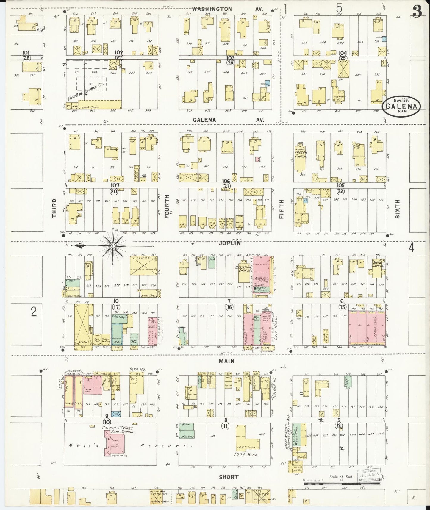 Sanborn Fire Insurance Map from Galena, Cherokee County, Kansas (1897), Sheet #0003 - Historic Sanborn Fire Insurance Map Print, vintage old map wall art, antique decor, genealogy gift, Kansas Kansas map
