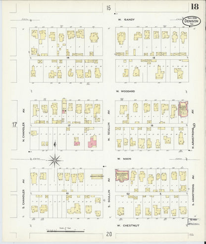 Sanborn Fire Insurance Map from Denison, Grayson County, Texas (1908), Sheet #0018 - Complete Map Set gallery image, historic Sanborn map, vintage wall art, Texas Texas