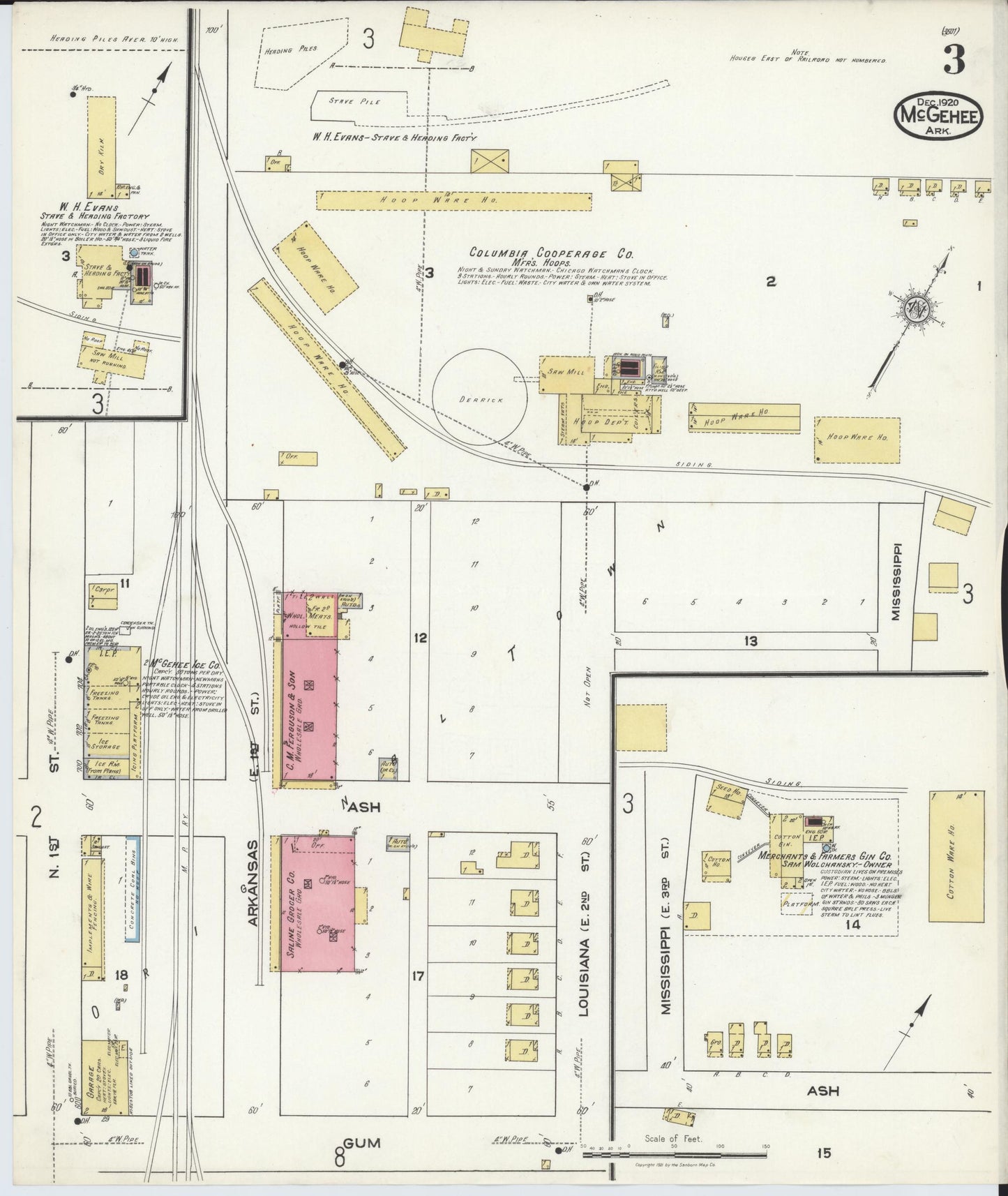 Sanborn Fire Insurance Map from McGehee, Desha County, Arkansas (1920), Sheet #0003 - Complete Map Set gallery image, historic Sanborn map, vintage wall art, Arkansas Arkansas