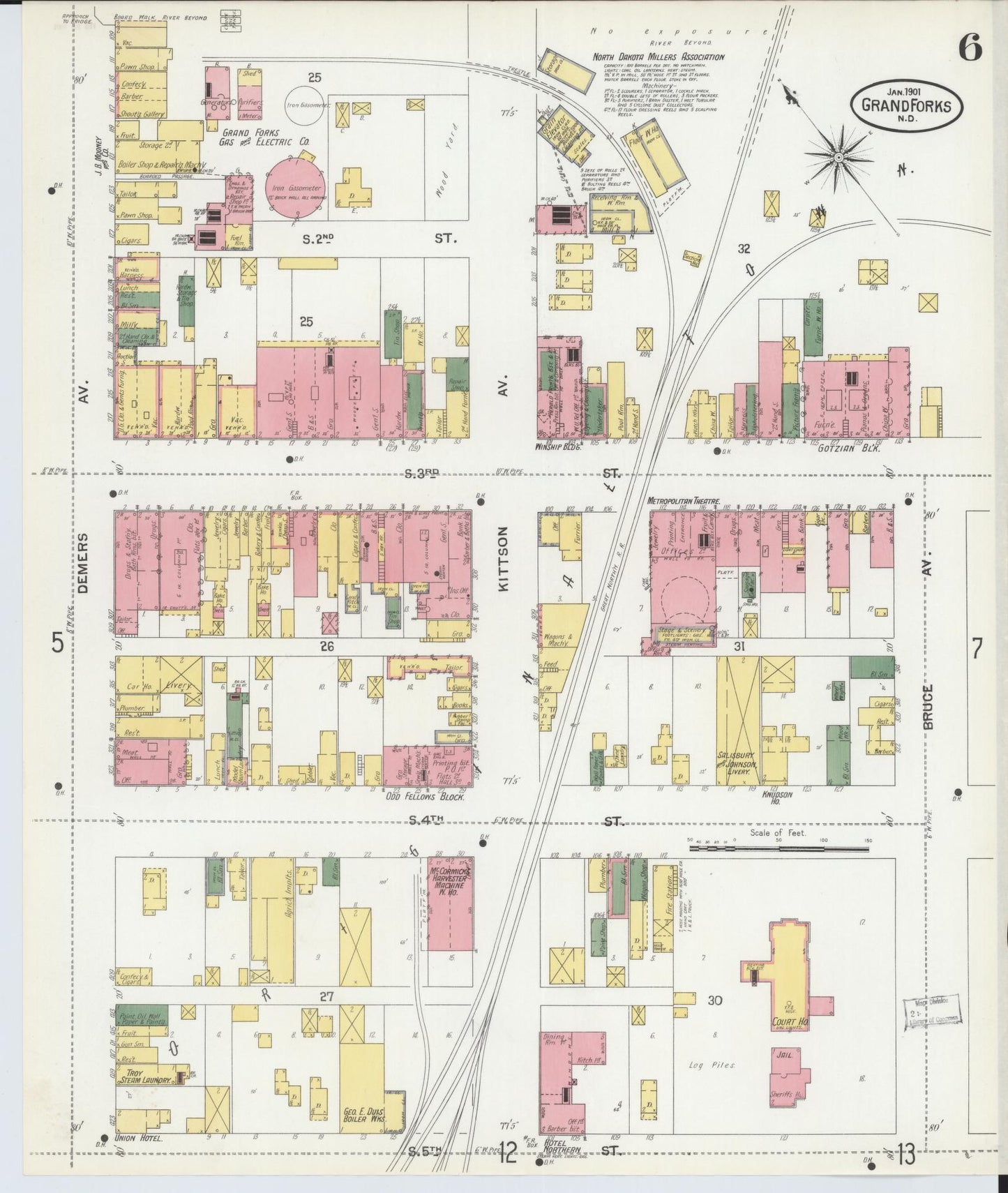 Sanborn Fire Insurance Map from Grand Forks, Grand Forks County, North Dakota (1901), Sheet #0006 - Historic Sanborn Fire Insurance Map Print, vintage old map wall art, antique decor, genealogy gift, North Dakota North Dakota map