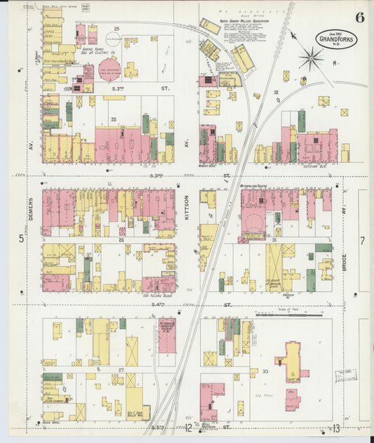 Sanborn Fire Insurance Map from Grand Forks, Grand Forks County, North Dakota (1901), Sheet #0006 - Historic Sanborn Fire Insurance Map Print, vintage old map wall art, antique decor, genealogy gift, North Dakota North Dakota map
