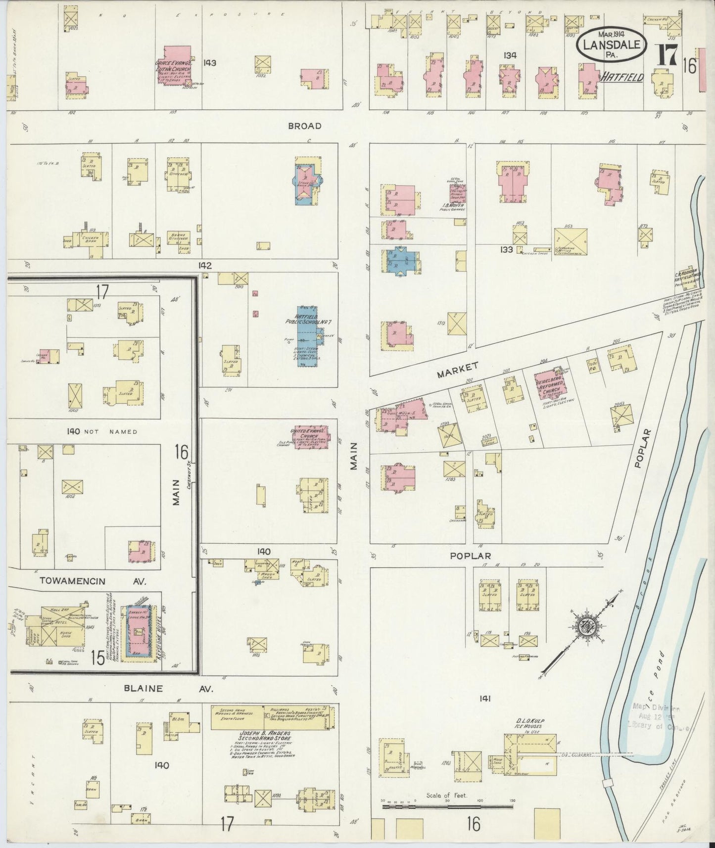 Sanborn Fire Insurance Map from Lansdale, Montgomery County, Pennsylvania (1914), Sheet #0017 - Complete Map Set gallery image, historic Sanborn map, vintage wall art, Pennsylvania Pennsylvania
