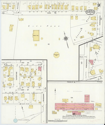 Sanborn Fire Insurance Map from Aurora, Dearborn County, Indiana (1917), Sheet #0009 - Historic Sanborn Fire Insurance Map Print, vintage old map wall art, antique decor, genealogy gift, Indiana Indiana map