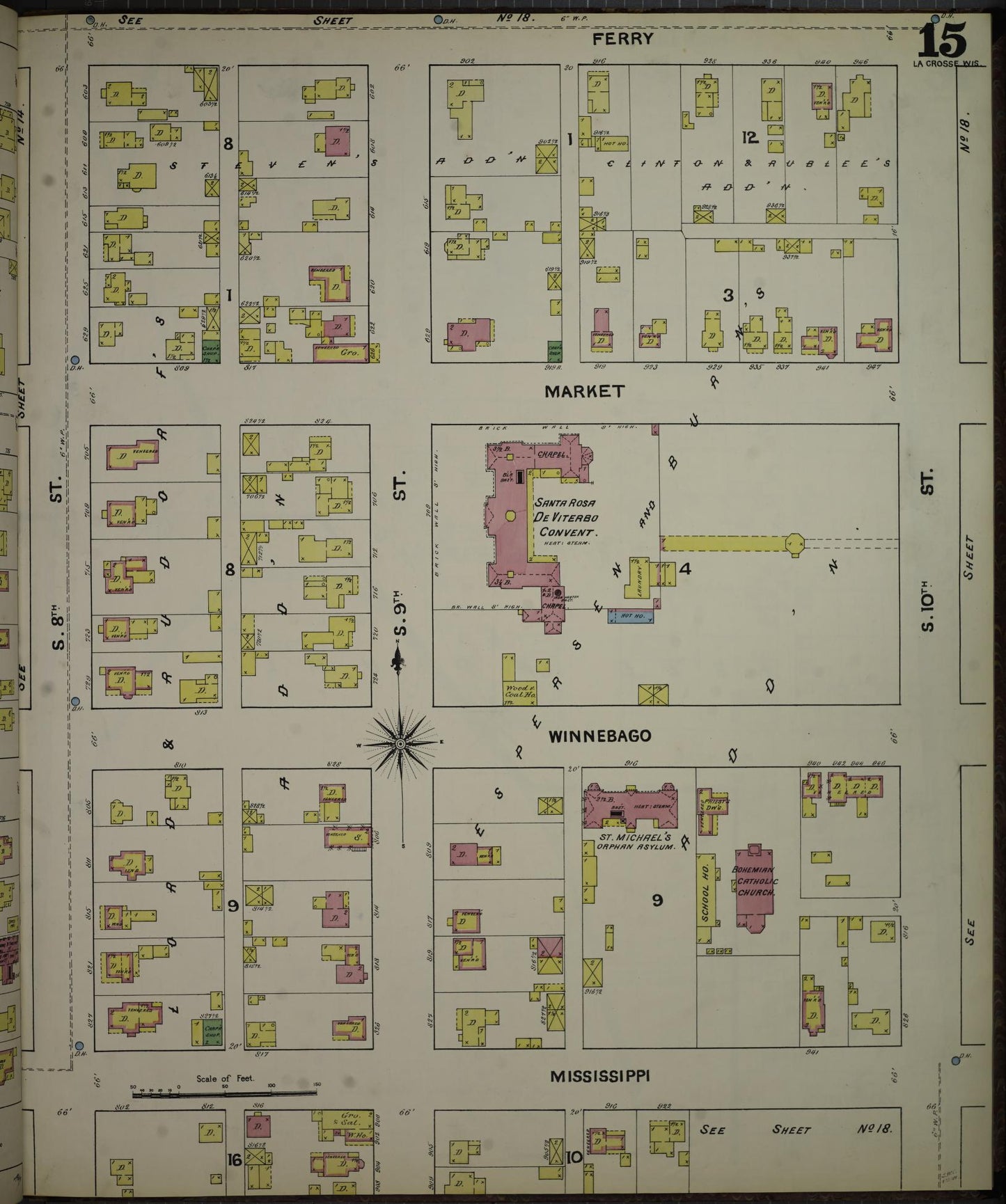 Sanborn Fire Insurance Map from La Crosse, La Crosse County, Wisconsin (1891), Sheet #0015 - Historic Sanborn Fire Insurance Map Print, vintage old map wall art, antique decor, genealogy gift, Wisconsin Wisconsin map