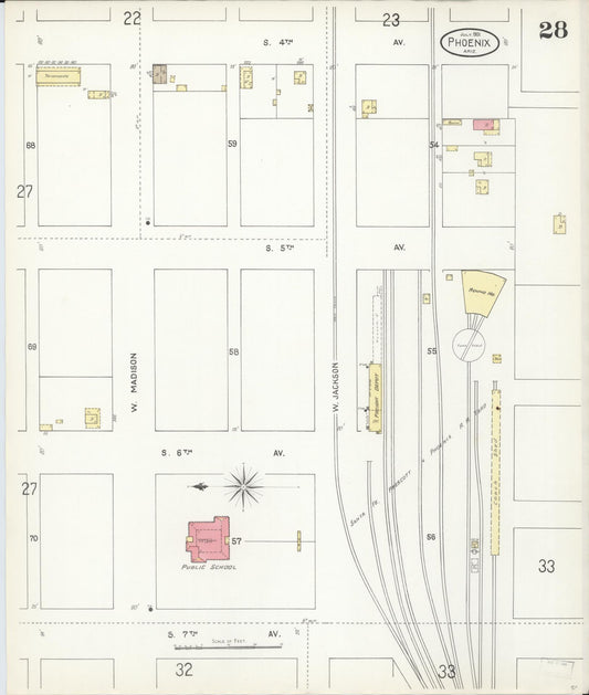 Sanborn Fire Insurance Map from Phoenix, Maricopa County, Arizona (1901), Sheet #0028 - Historic Sanborn Fire Insurance Map Print, vintage old map wall art, antique decor, genealogy gift, Arizona Arizona map