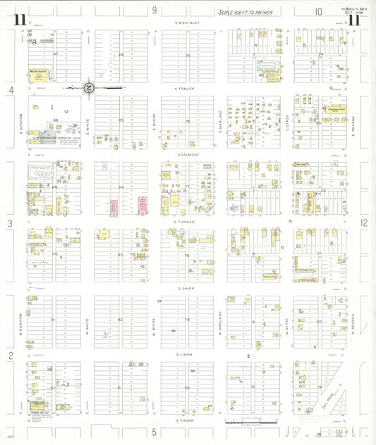 Sanborn Fire Insurance Map from Hobbs, Lea County, New Mexico (1938), Sheet #0011 - Historic Sanborn Fire Insurance Map Print, vintage old map wall art, antique decor, genealogy gift, New Mexico New Mexico map