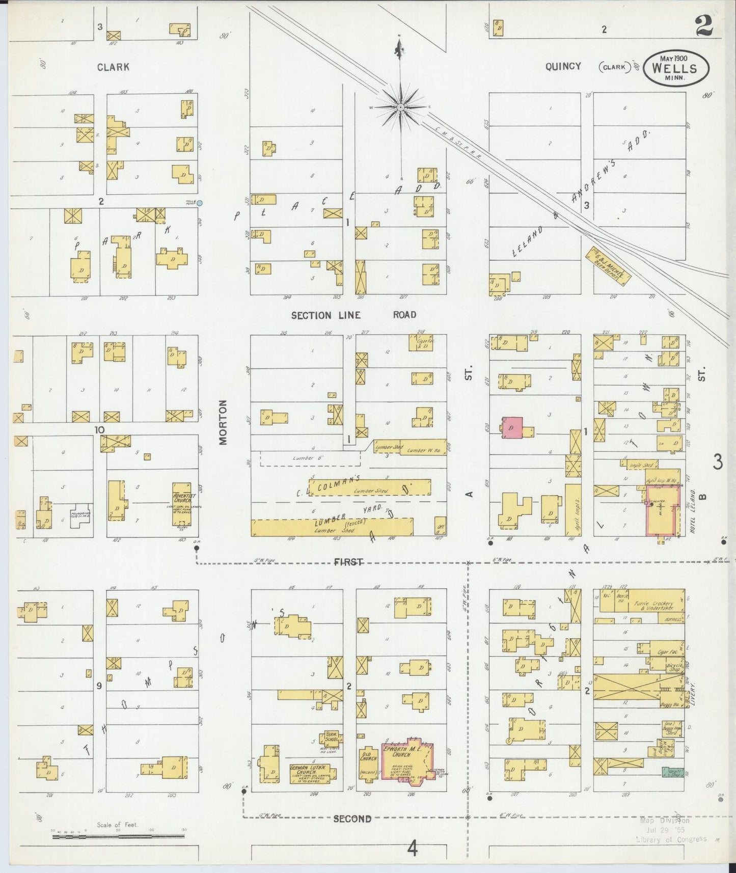 Sanborn Fire Insurance Map from Wells, Faribault County, Minnesota (1900), Sheet #0002 - Historic Sanborn Fire Insurance Map Print, vintage old map wall art, antique decor, genealogy gift, Minnesota Minnesota map