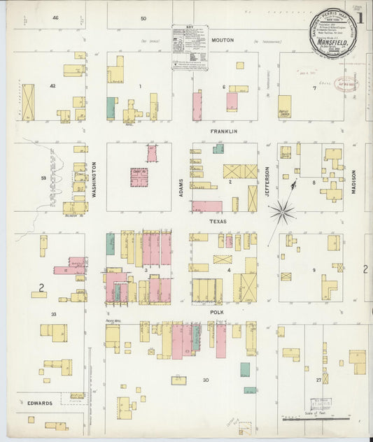 Sanborn Fire Insurance Map from Mansfield, De Soto Parish, Louisiana (1899), Sheet #0001 - Historic Sanborn Fire Insurance Map Print, vintage old map wall art, antique decor, genealogy gift, Louisiana Louisiana map